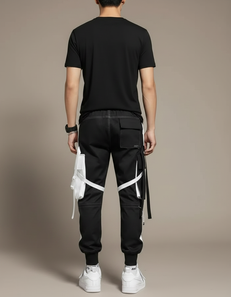 Pantalon Parachute Noir Cargo Techwear Jogger Homme - Polyester - vue 2