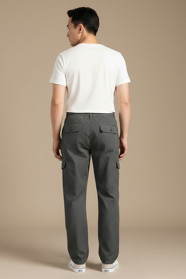 Pantalon Parachute Gris Ample Coton Cargo Homme Décontracté - vue 2