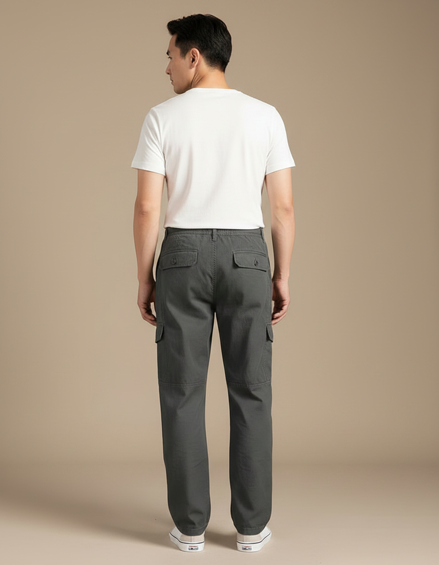 Pantalon Parachute Gris Ample Coton Cargo Homme Décontracté - vue 2