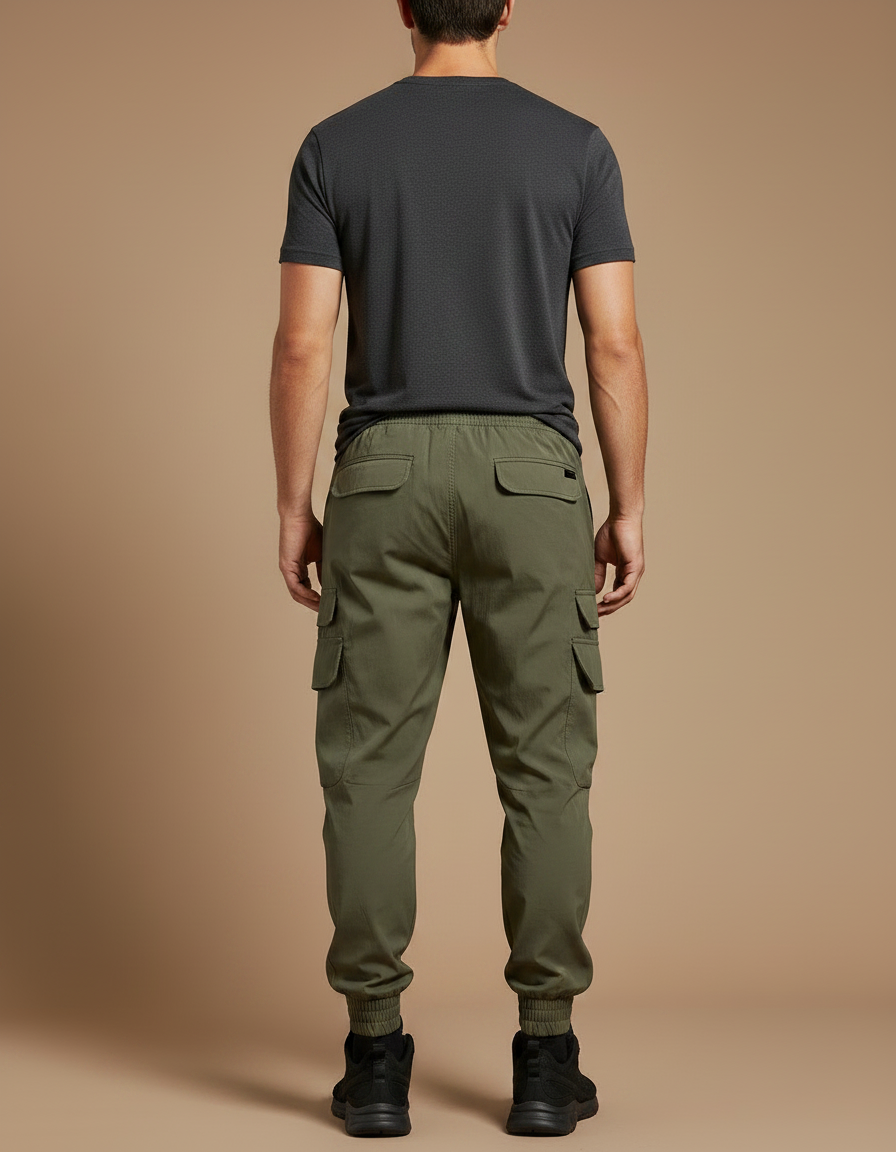 Pantalon Parachute Kaki Cargo Cordon Jogger Homme - Polyester - vue 2