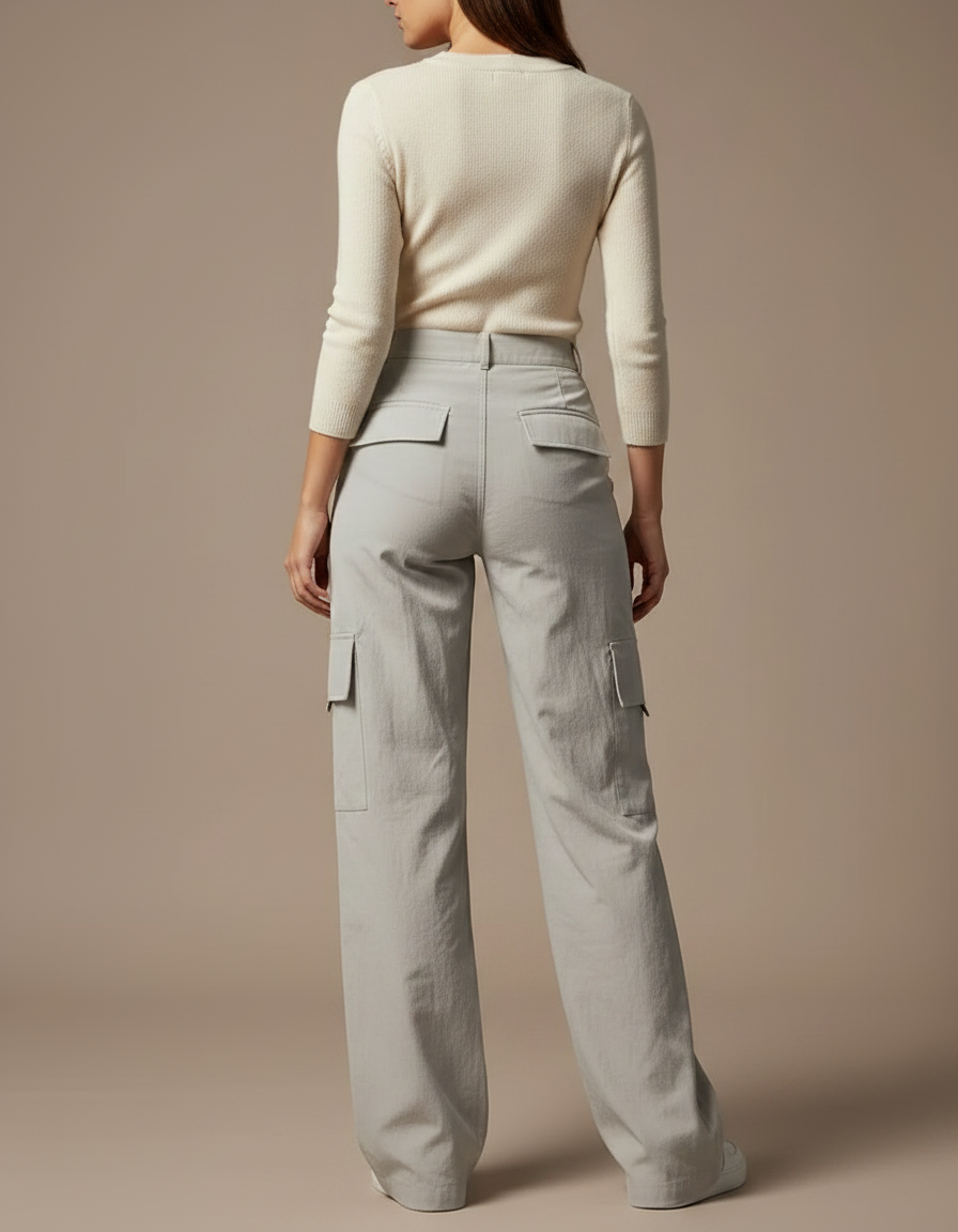Pantalon Parachute Gris Cargo Ample Femme Décontracté - Polyester - vue 2