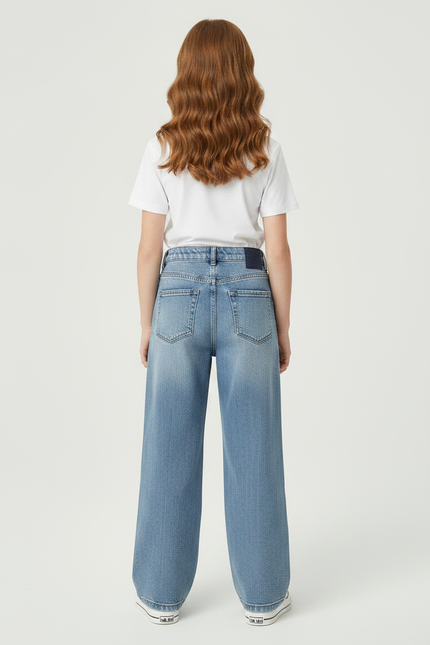 Pantalon Parachute Jean Ample Fille Bleu Décontracté - vue 2