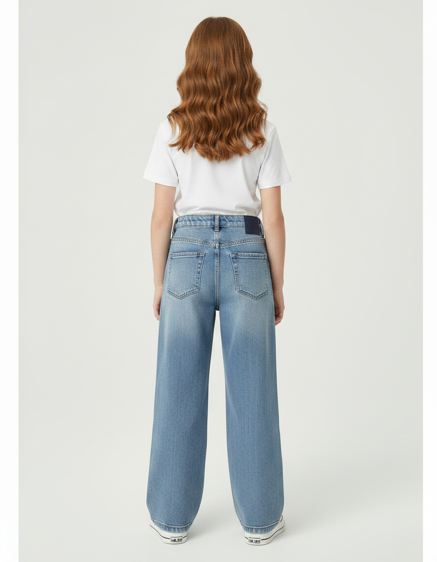 Pantalon Parachute Jean Ample Fille Bleu Décontracté - vue 2
