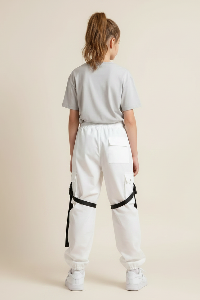 Pantalon Parachute Blanc Cargo Déchiré Streetwear - Polyester - vue 2