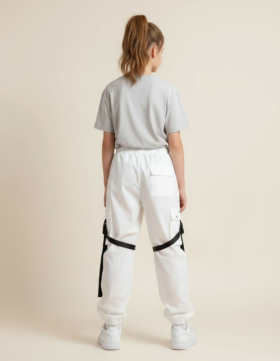 Pantalon Parachute Blanc Cargo Déchiré Streetwear - Polyester - vue 2