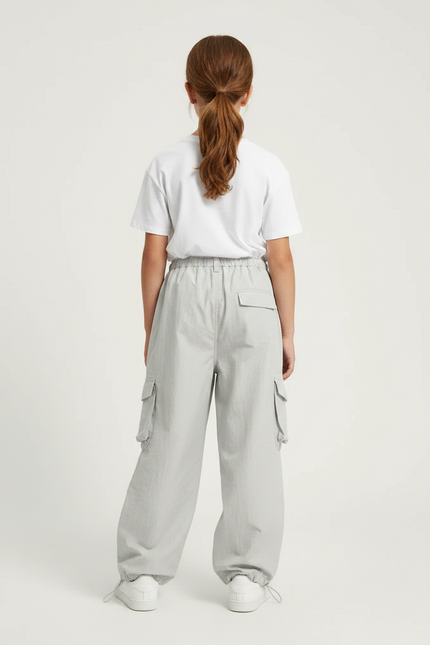 Pantalon Parachute Gris Ample Nylon Cargo Enfant - Polyester - vue 2