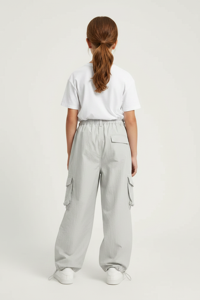 Pantalon Parachute Gris Ample Nylon Cargo Enfant - Polyester - vue 2