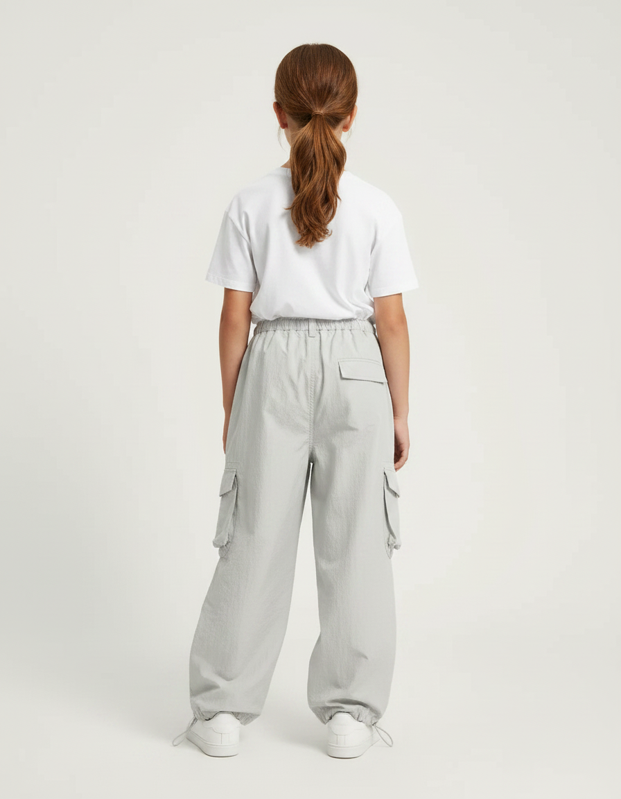 Pantalon Parachute Gris Ample Nylon Cargo Enfant - Polyester - vue 2