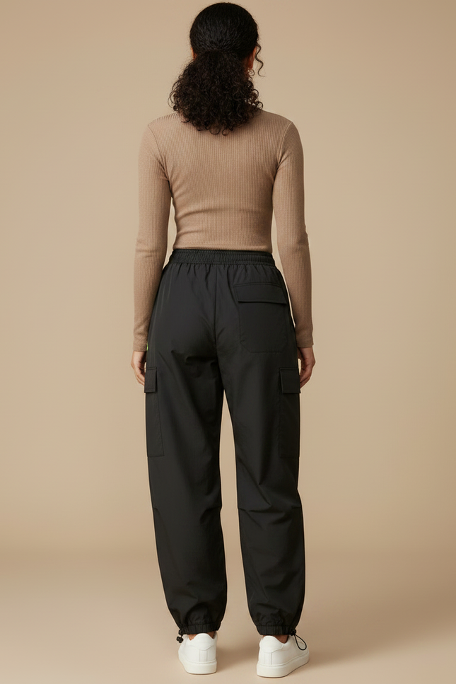 Pantalon Parachute Noir Cargo Ample Femme Multipoches - Polyester - vue 2