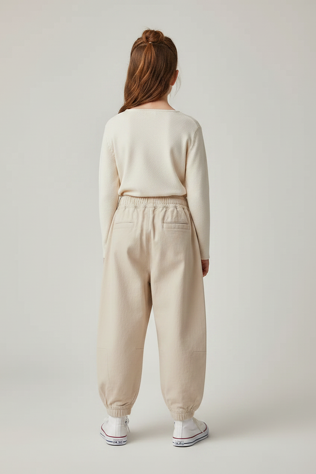 Pantalon Parachute Beige Ample Enfant Coton Décontracté - vue 2
