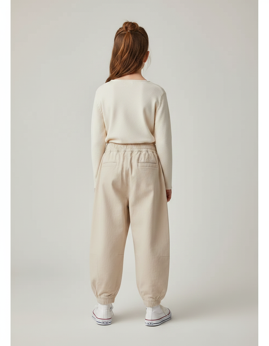 Pantalon Parachute Beige Ample Enfant Coton Décontracté - vue 2