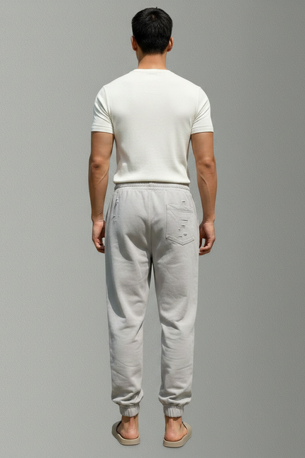 Pantalon Parachute Gris Déchiré Cordon Jogging Homme - Molleton - vue 2