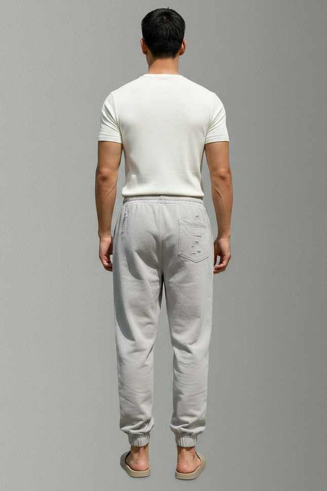 Pantalon Parachute Gris Déchiré Cordon Jogging Homme - Molleton - vue 2