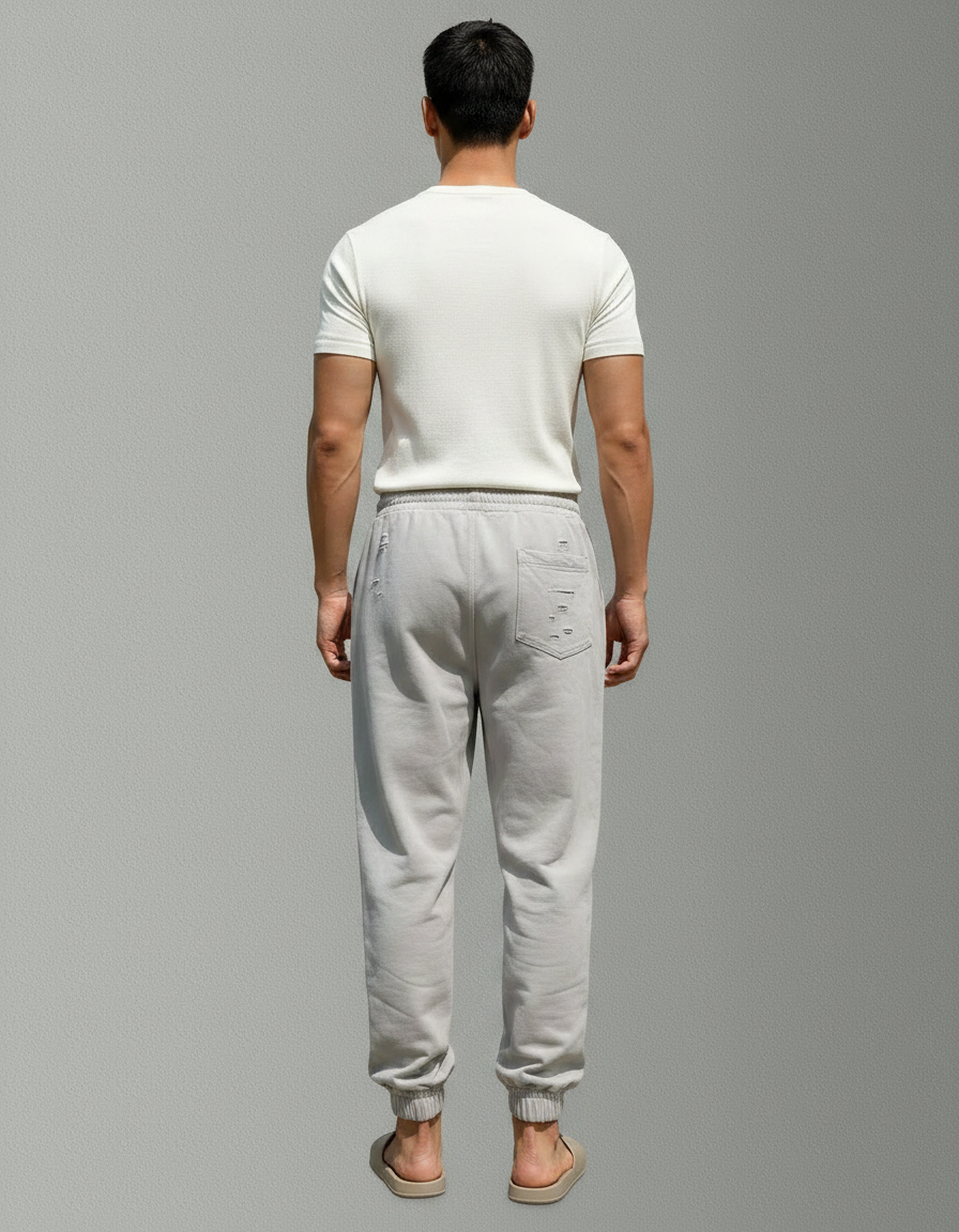 Pantalon Parachute Gris Déchiré Cordon Jogging Homme - Molleton - vue 2
