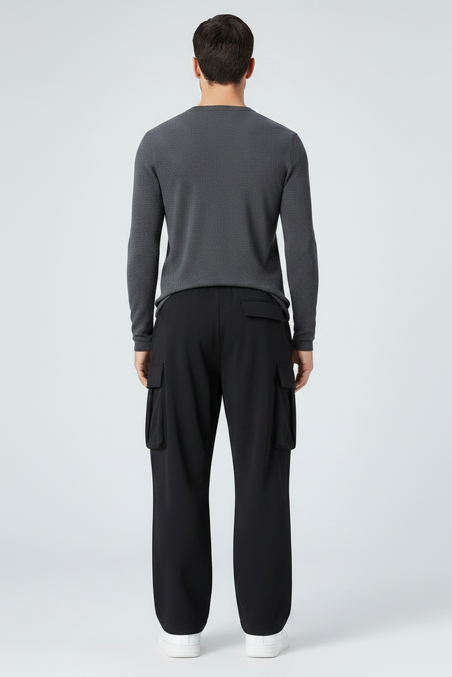 Pantalon Parachute Noir Ample Décontracté Urbain - Polyester - vue 2