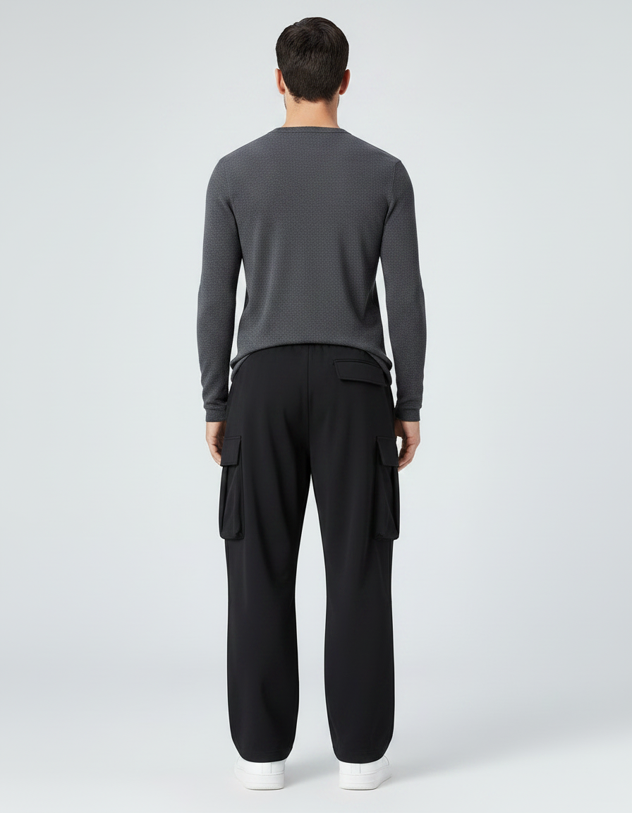 Pantalon Parachute Noir Ample Décontracté Urbain - Polyester - vue 2