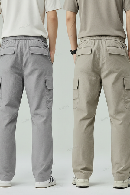 Pantalon Parachute Cargo Décontracté Cordon Nylon Homme - Gris Polyester - vue 2