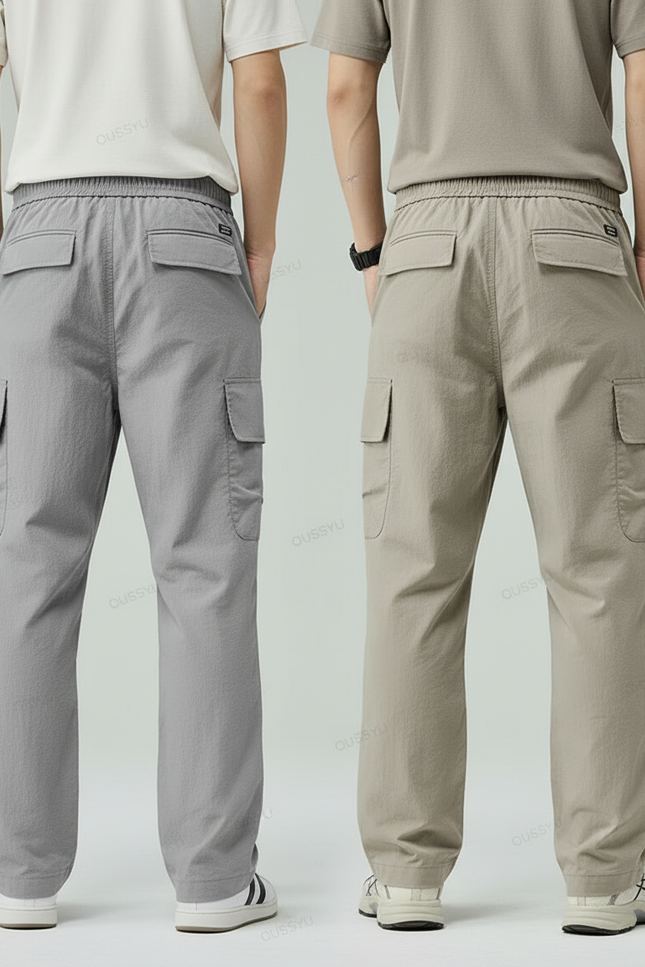 Pantalon Parachute Cargo Décontracté Cordon Nylon Homme - Gris Polyester - vue 2