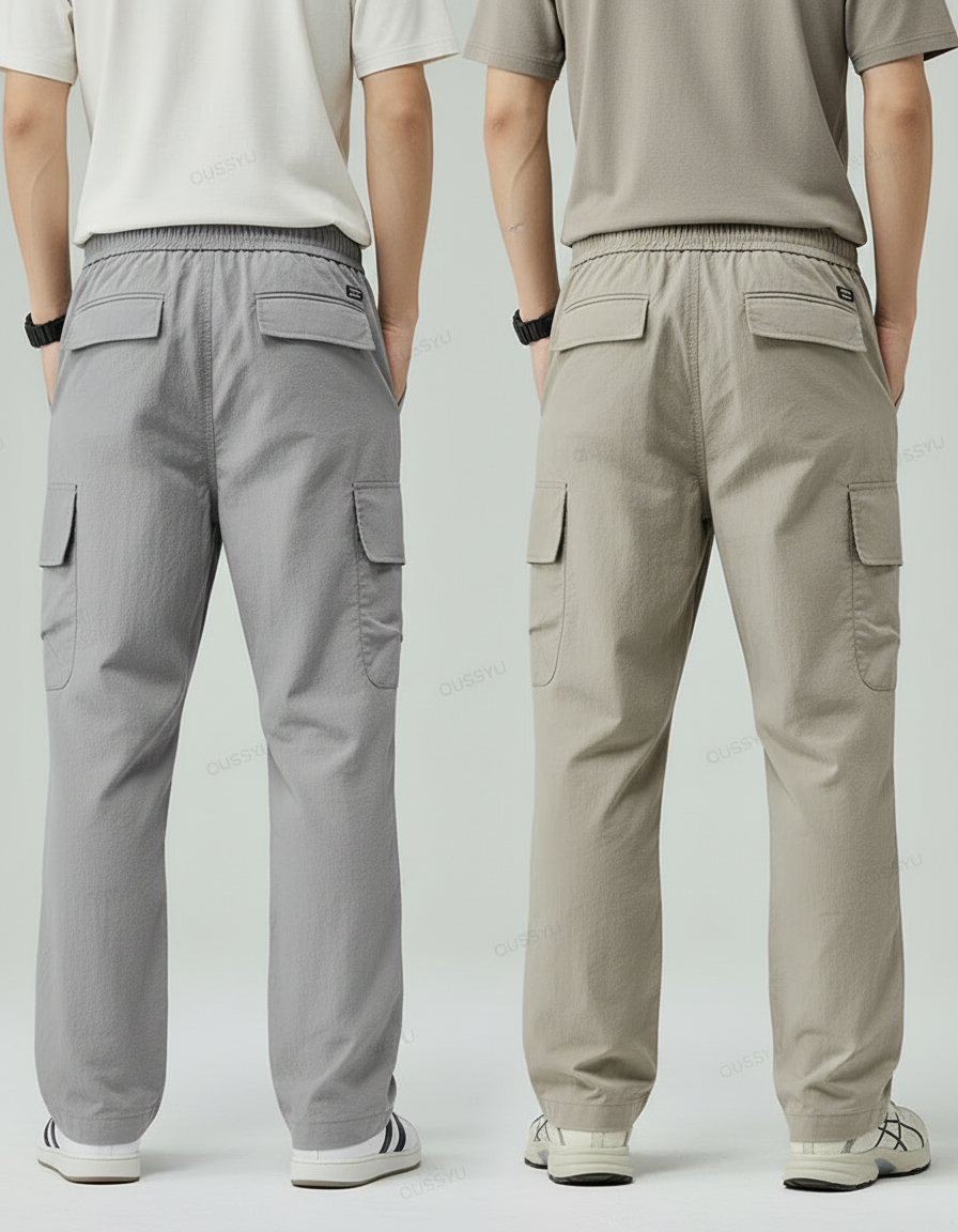 Pantalon Parachute Cargo Décontracté Cordon Nylon Homme - Gris Polyester - vue 2