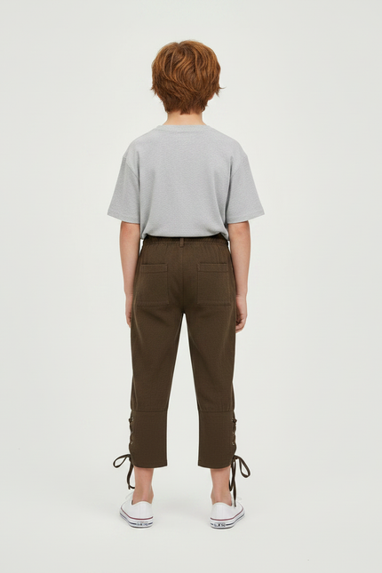 Pantalon Parachute Kaki Coton Ample Lacets Enfant - vue 2