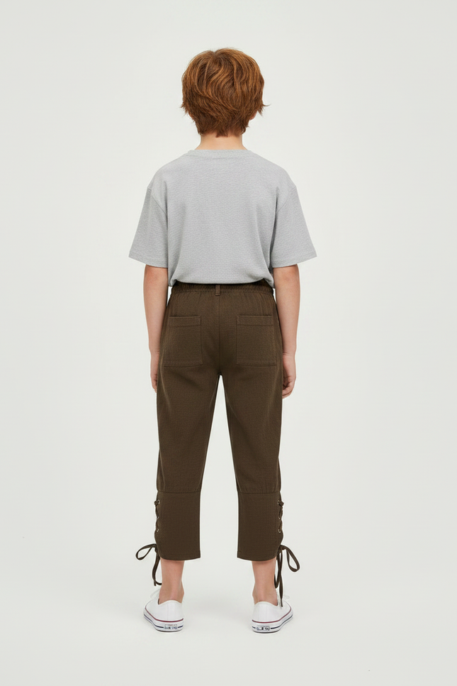 Pantalon Parachute Kaki Coton Ample Lacets Enfant - vue 2