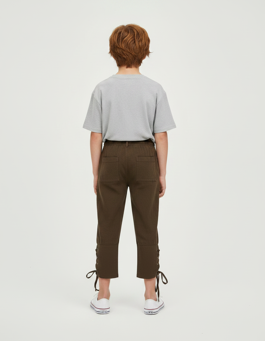 Pantalon Parachute Kaki Coton Ample Lacets Enfant - vue 2