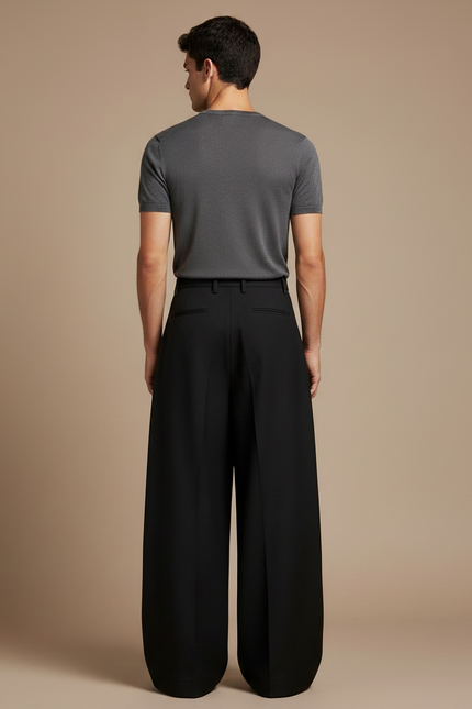 Pantalon Parachute Noir Ample Plissé Homme Décontracté - Polyester - vue 2