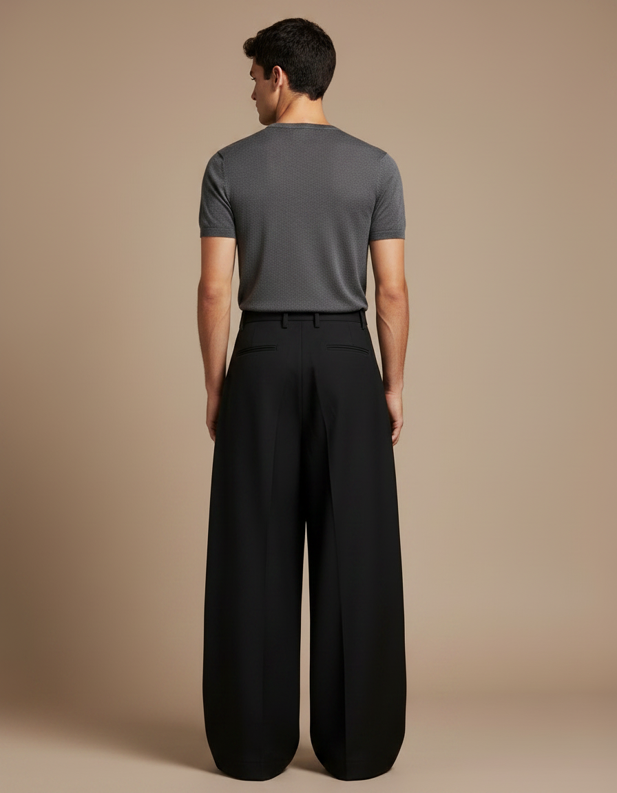 Pantalon Parachute Noir Ample Plissé Homme Décontracté - Polyester - vue 2
