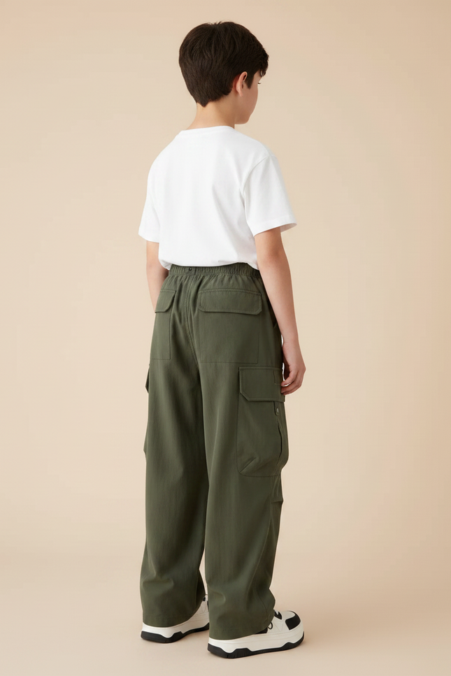 Pantalon Parachute Kaki Ample Cargo Garçon Uni - Polyester - vue 2