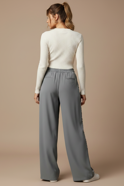 Pantalon Parachute Gris Ample Léopard Fluide Femme - Polyester - vue 2