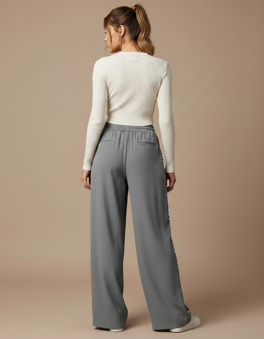 Pantalon Parachute Gris Ample Léopard Fluide Femme - Polyester - vue 2