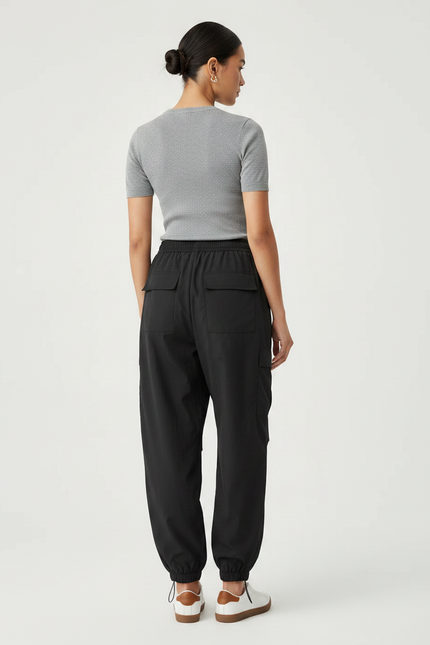 Pantalon Parachute Noir Coupe Cargo Ample Fluide - Polyester - vue 2