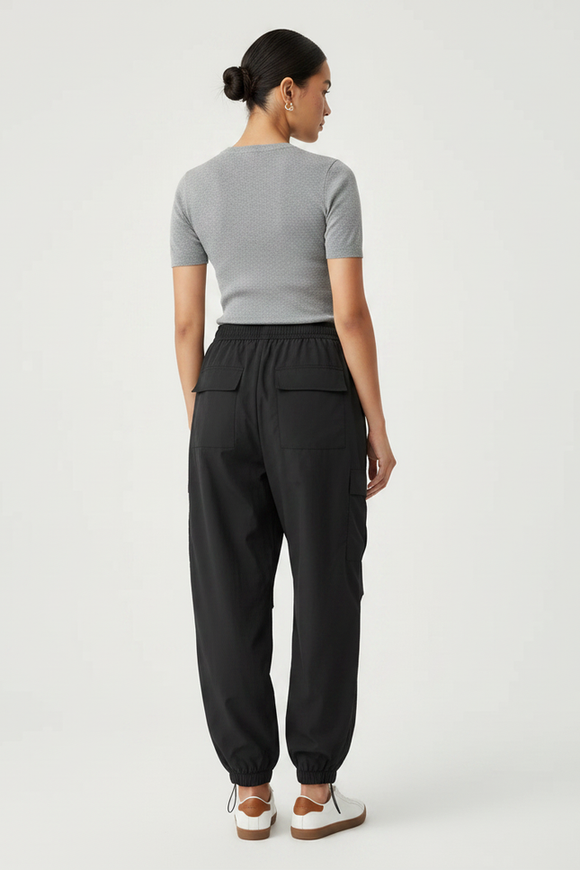 Pantalon Parachute Noir Coupe Cargo Ample Fluide - Polyester - vue 2
