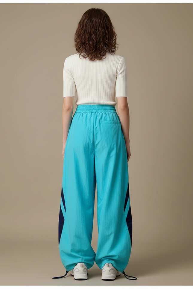 Pantalon Parachute Bleu Ample Sport Décontracté Femme - Polyester - vue 2
