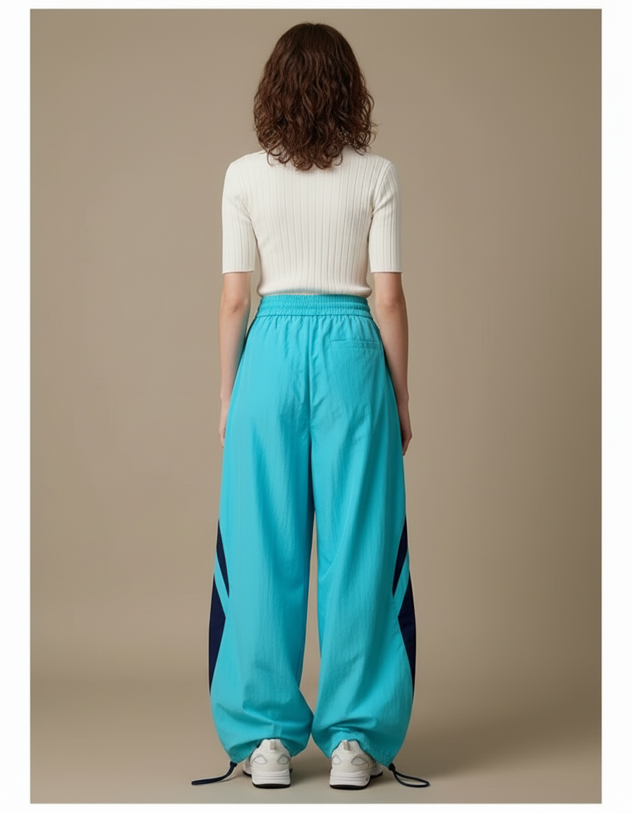 Pantalon Parachute Bleu Ample Sport Décontracté Femme - Polyester - vue 2