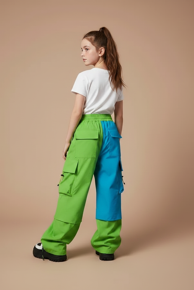 Pantalon Parachute Bicolore Ample Cargo Enfant - Multicolore Polyester - vue 2