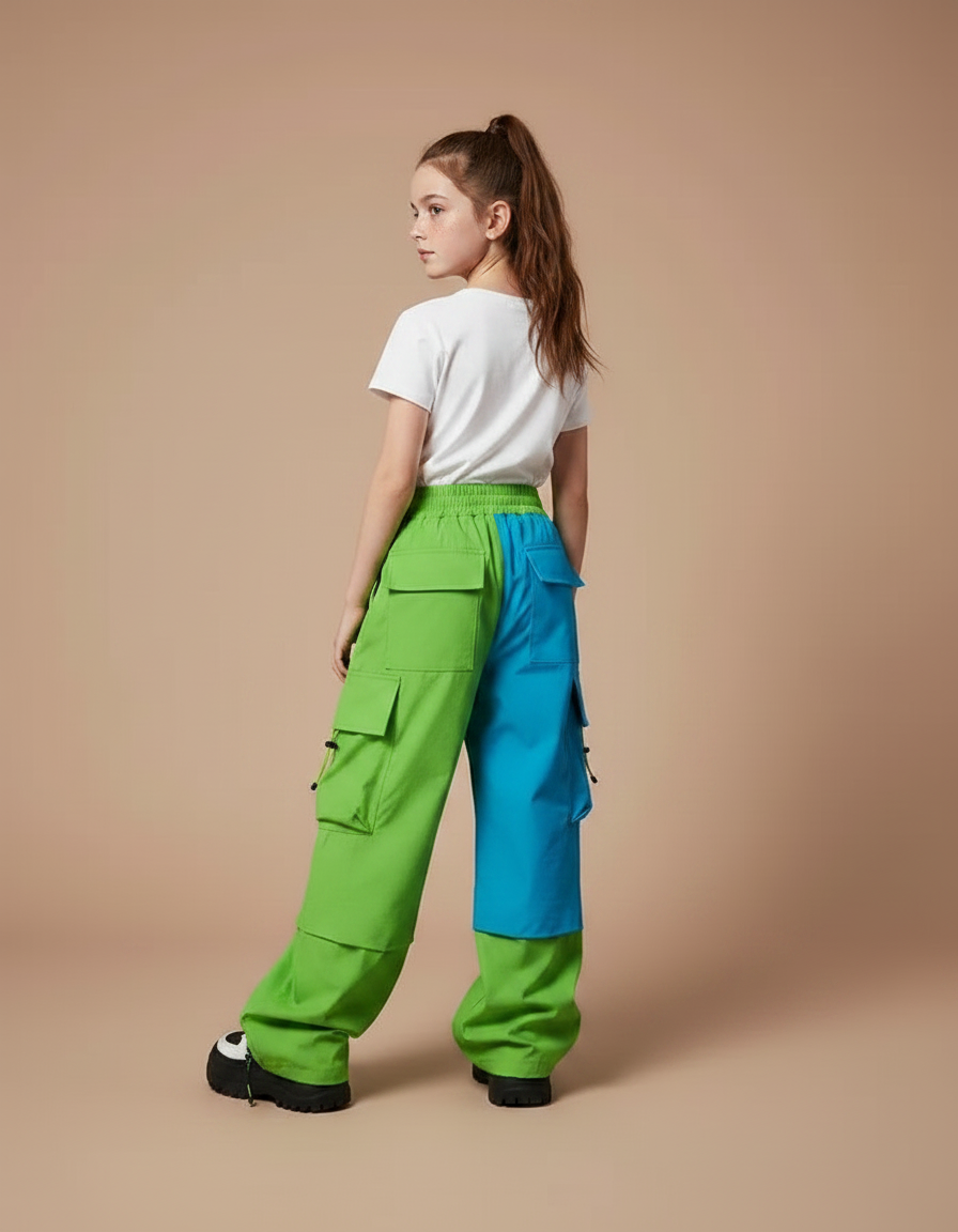 Pantalon Parachute Bicolore Ample Cargo Enfant - Multicolore Polyester - vue 2