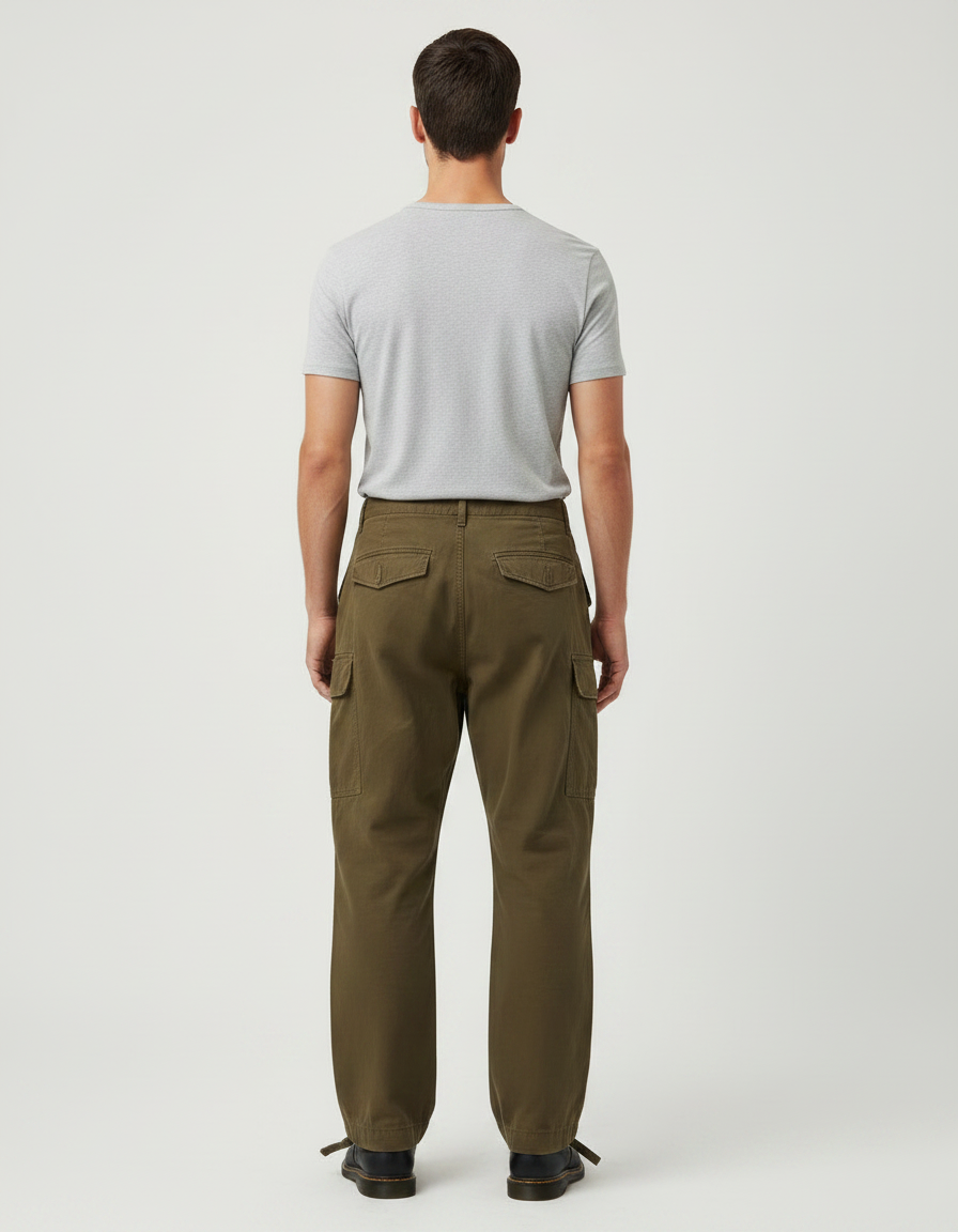 Pantalon Parachute Kaki Cargo Ample Coton Homme - vue 2