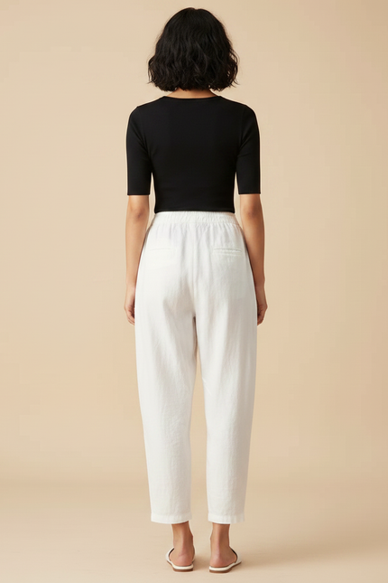 Pantalon Parachute Blanc Lin Ample Taille Haute Femme - vue 2