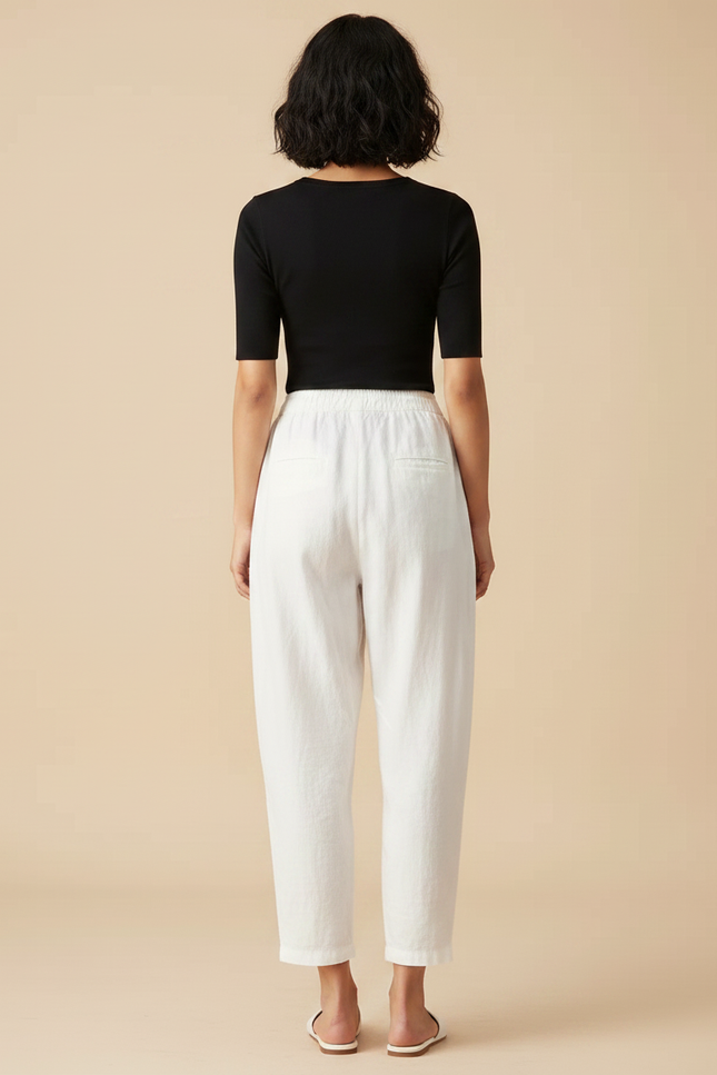 Pantalon Parachute Blanc Lin Ample Taille Haute Femme - vue 2
