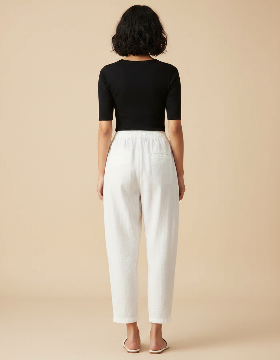 Pantalon Parachute Blanc Lin Ample Taille Haute Femme - vue 2