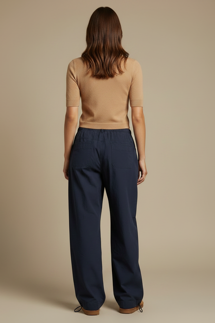 Pantalon Parachute Bleu Marine Ample Cordon Fluide - Polyester - vue 2
