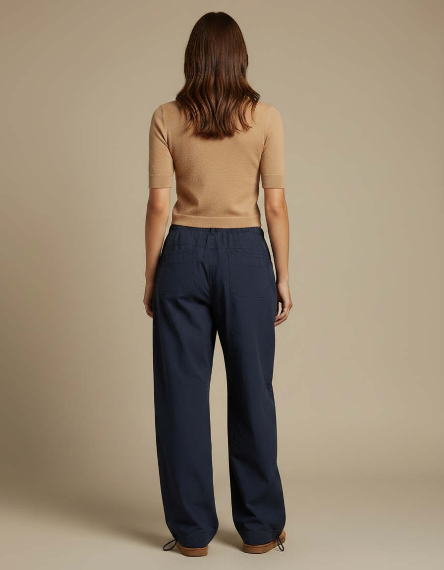 Pantalon Parachute Bleu Marine Ample Cordon Fluide - Polyester - vue 2