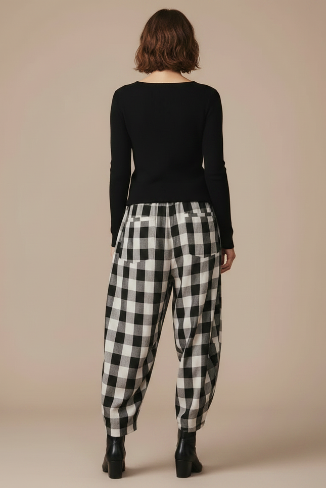 Pantalon Parachute Vichy Noir Blanc Ample Décontracté - Multicolore Coton - vue 2