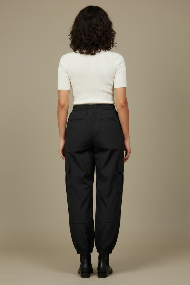 Pantalon Parachute Femme Noir Cargo Nylon Streetwear - Polyester - vue 2