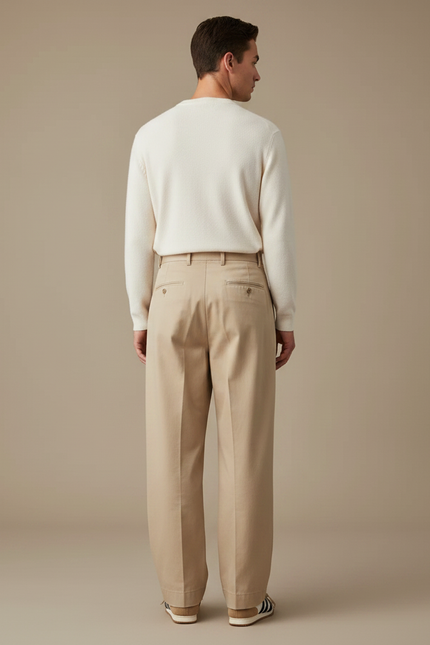 Pantalon Parachute Beige Ample Plissé Homme Décontracté - Gabardine - vue 2