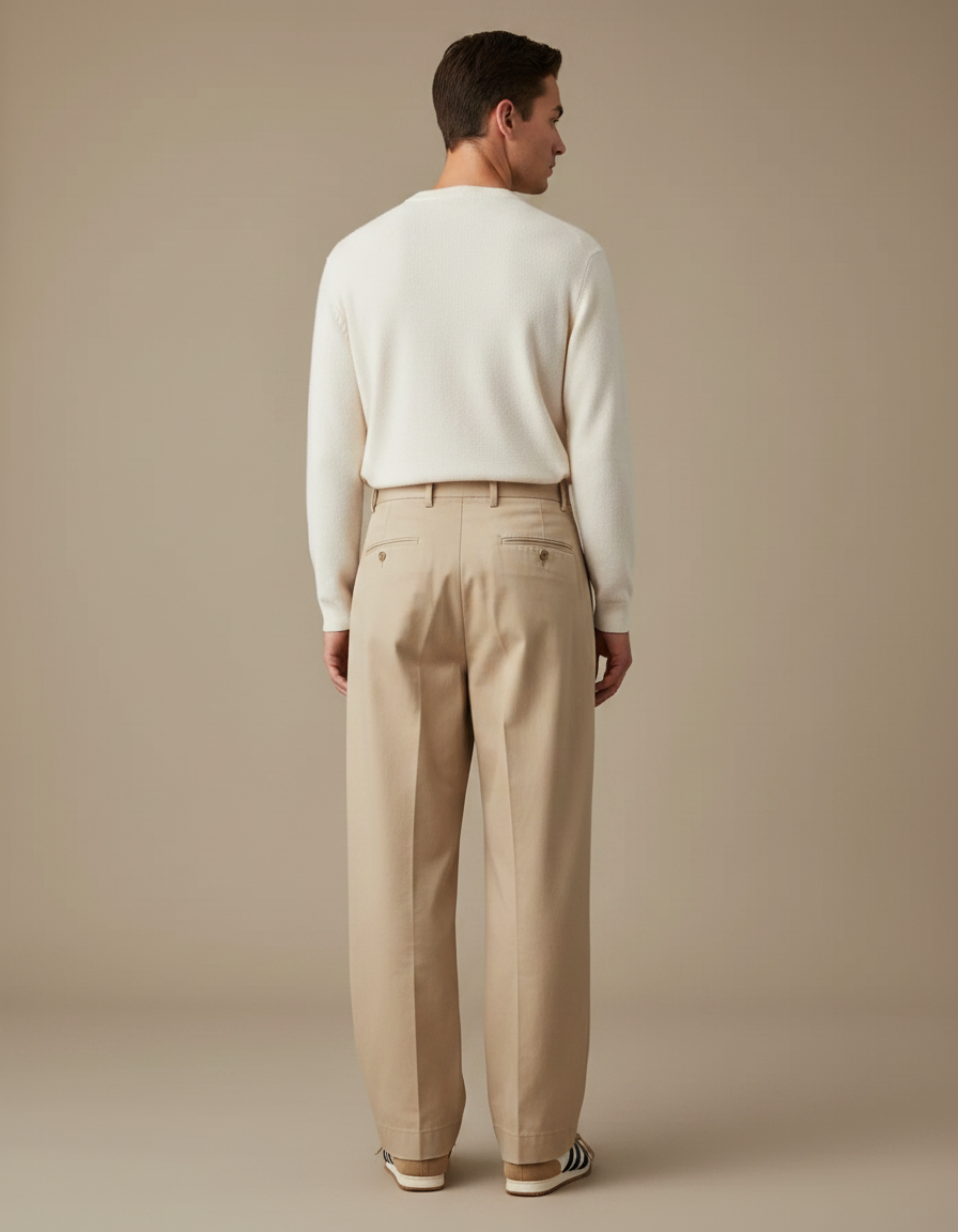 Pantalon Parachute Beige Ample Plissé Homme Décontracté - Gabardine - vue 2
