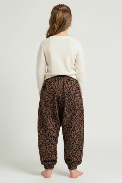 Pantalon Parachute Léopard Marron Ample Chaud Enfant - Molleton - vue 2