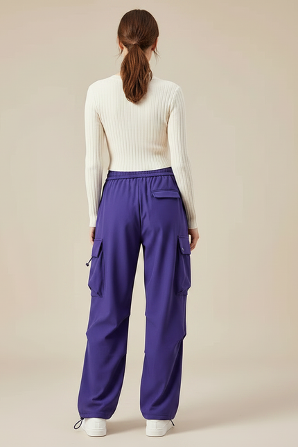 Pantalon Parachute Violet Ample Cargo Fluide Femme - Polyester - vue 2