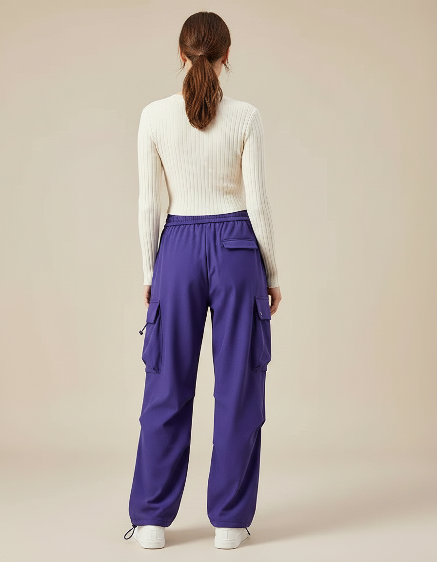 Pantalon Parachute Violet Ample Cargo Fluide Femme - Polyester - vue 2